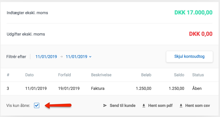 Fakturaer på kontoudtog