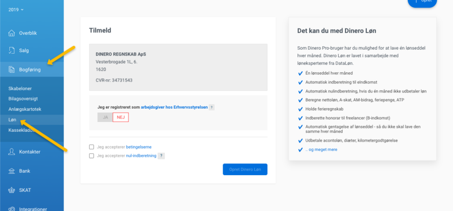 Tilmelding til Dinero Løn