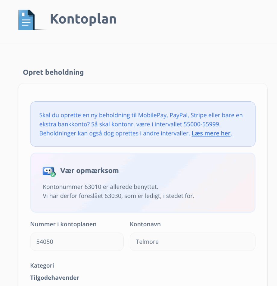 Opret en ny beholdning til forudbetaling