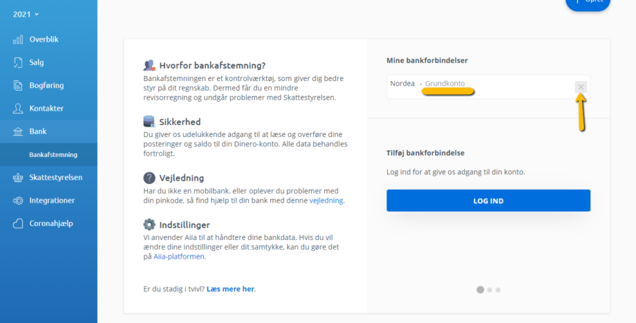 Dinero tilkobling af bank