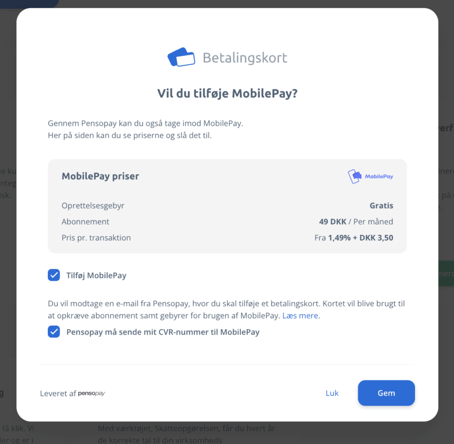 Godkende mobilepay som tilvalg