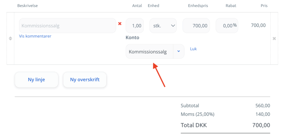 Faktura med kommissionssalg
