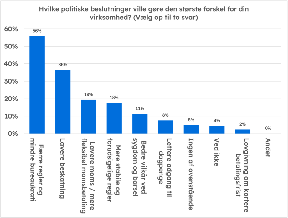 Graf der viser, hvad de vigtigste emner er for selvstændige til folketingsvalget den 24. marts